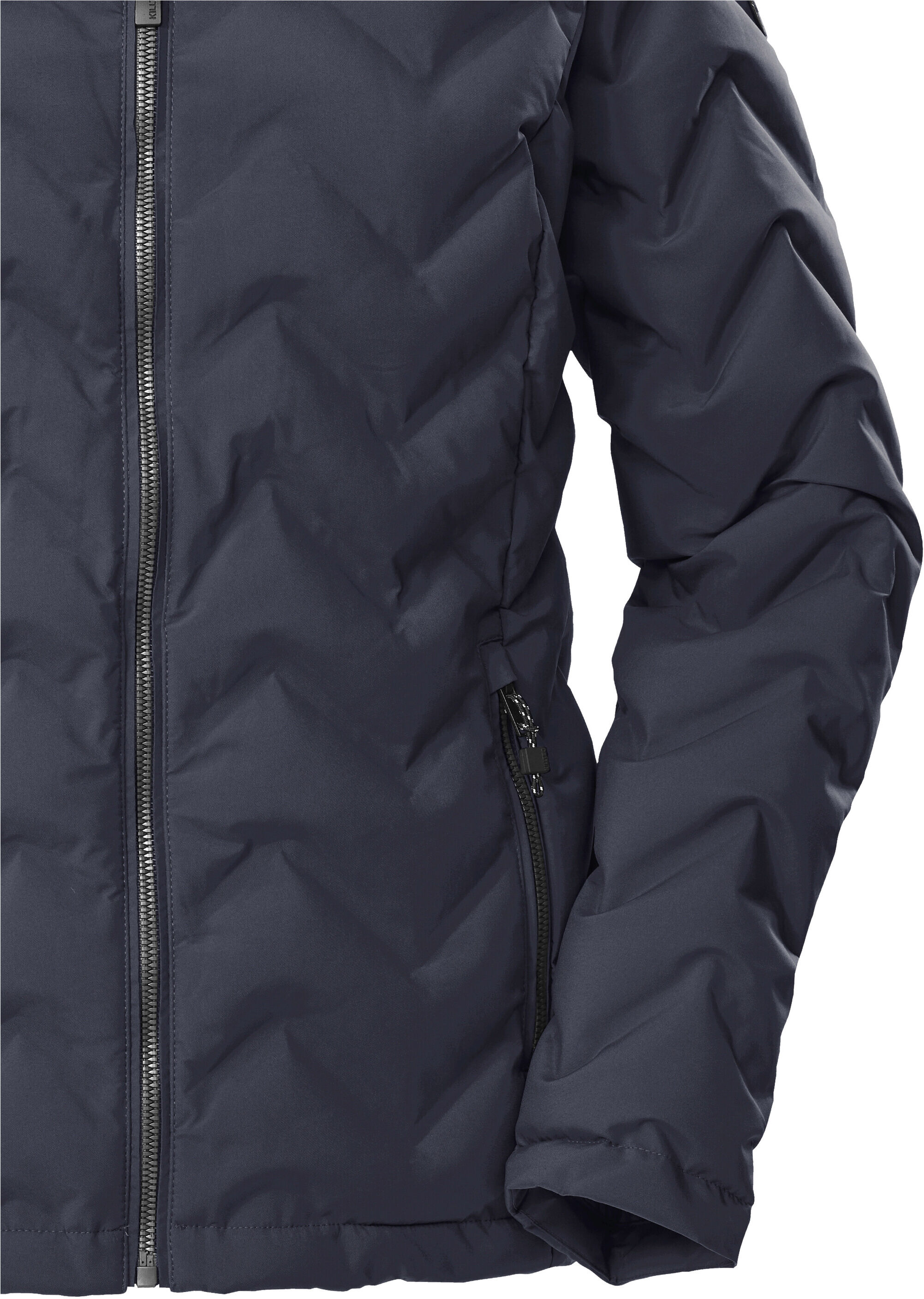 Steppjacke KILLTEC "KOW 23 WMN QLTD JCKT", Damen, Gr. 40, blau (nachtblau), Oberseite: 100% Polyester.Rückseite: 100% Polyester.Füllung: 100% Polyester, Jacken Steppjacke, Wasserabweisende Damenjacke mit verstellbarer Kapuze und Taschen nachtblau 40