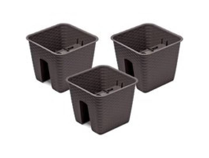 PROSPERPLAST Jardinière de balcon « Ratolla Railing » aspect rotin, lot de 3 (Carrée, marron, 272x272x225 mm)