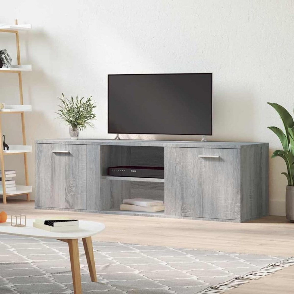 Moderne houten tv-kast in grijs Sonoma met media-compartimenten, Breedte: 120 cm