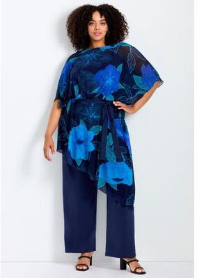 Plus Size Women's Mesh Overlay Jumpsuit by Avenue in Blue Bold Blossom (Size 16)