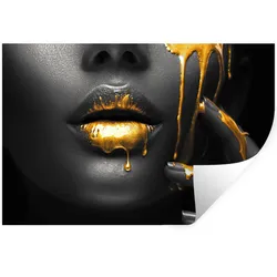 WANDTATTOO Frau - Schwarz - Gold - Gesicht - Lippen Wandsticker 120x80 cm