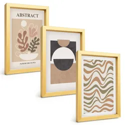BILDER SET 3er Set - 20x30 cm Goldrahmen - Abstrakte Formenmuster