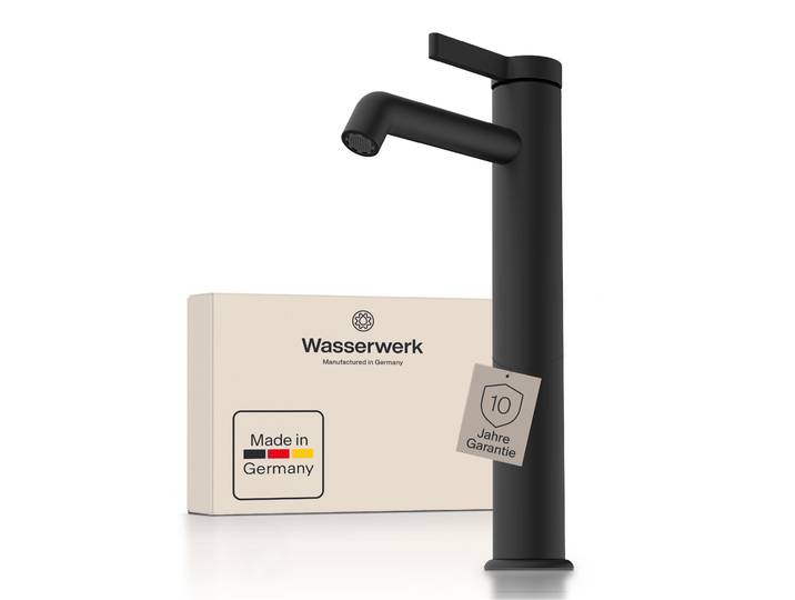 Waschtischarmatur WASSERWERK WT 11 , schwarz (schwarz matt), B:5cm H:30cm T:17,5cm, Messing, Armaturen, Waschtischarmatur, inkl. Popup, wassersparend