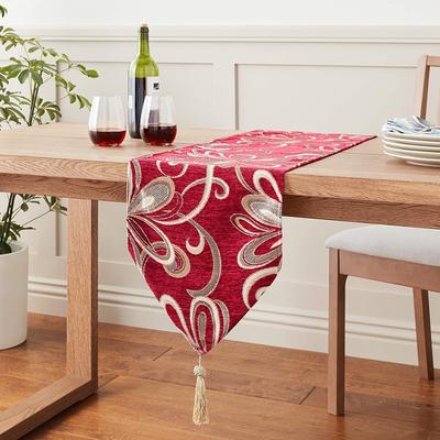 Violet Linen Chenille Chateau Vintage Floral Pattern Table Runner
