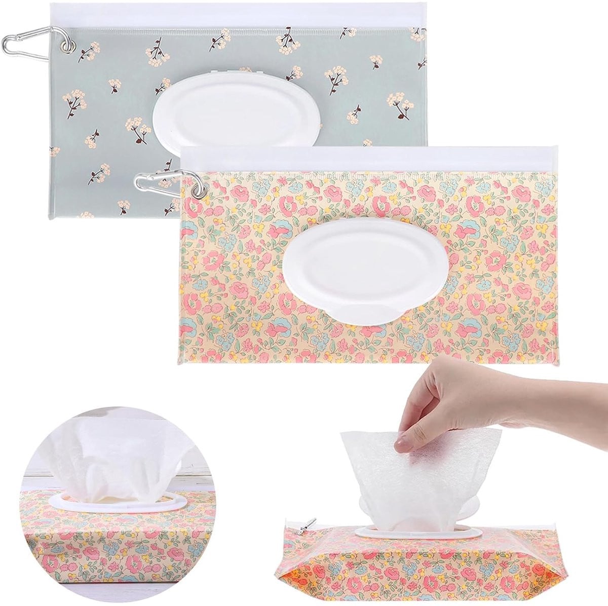 Set van 4 navulbare dispensers voor babydoekjes met houder, multicolor (bloem en kersenbloesem)