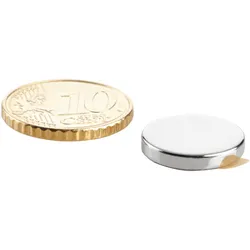 10 Scheibenmagnete aus Neodym, selbstklebend silber | 15 mm x 2,5 mm | 3M 468