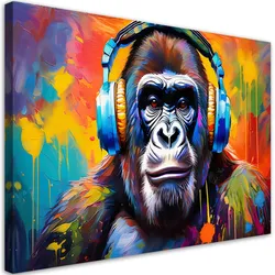 WANDBILD bunter affe mit kopfhörern