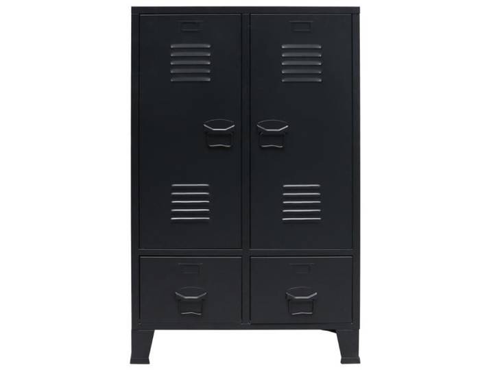 Garde-robe - OMABETA - M24677 - Métal Noir - 2 Portes - 2 Tiroirs - 2 Étagères Réglables