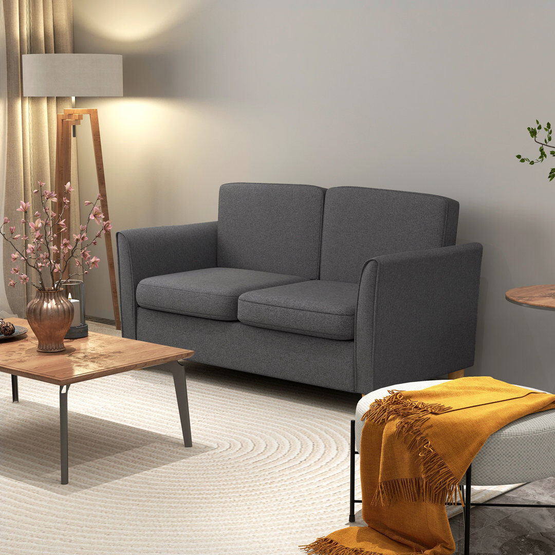17 Stories HOMCOM Double Seat Sofa Linen Upholstery Loveseat Couch w/ Armrests Charcoal Grey 78cm H X 141cm W X 70cm D
