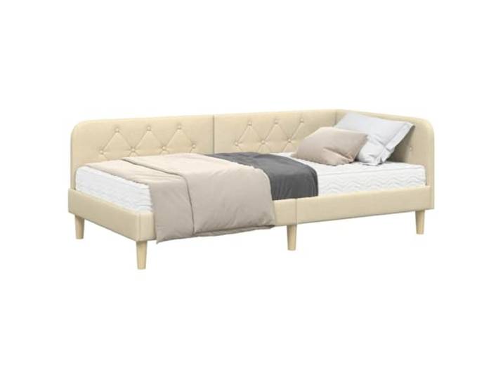 KTHLBRH Eckbett Creme 90 x 200 cm Stoff Fester Lattenrost, Schaumstoffmatratze inklusive, platzsparendes L-Design, einfache Wartung