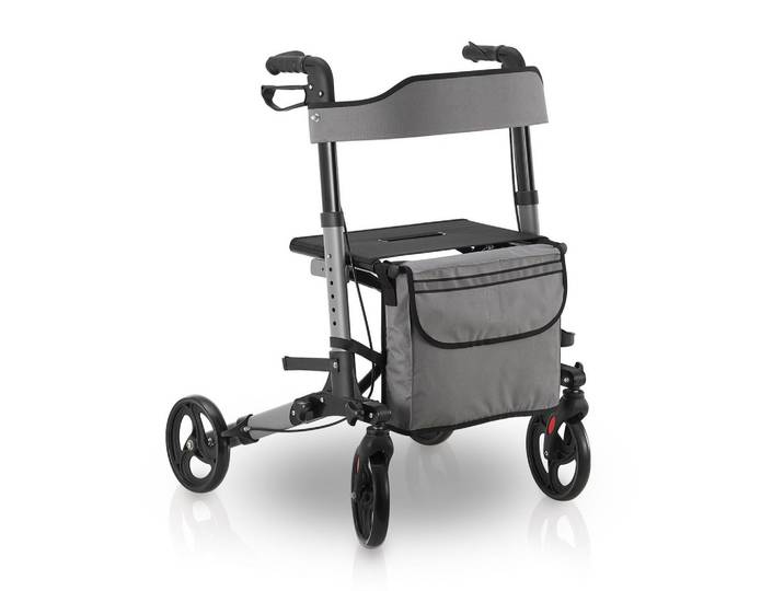 ROLLATOR Vital grau klappbar mit Sitzfläche & Einkaufstasche
