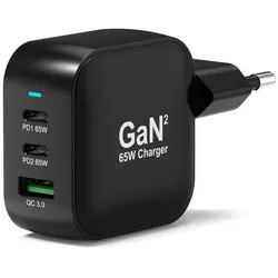 Port Designs Port WALL GaN2 CHARGER USB-C & USB-A 65W (65 W, 3 Ports), USB Ladegerät, Schwarz