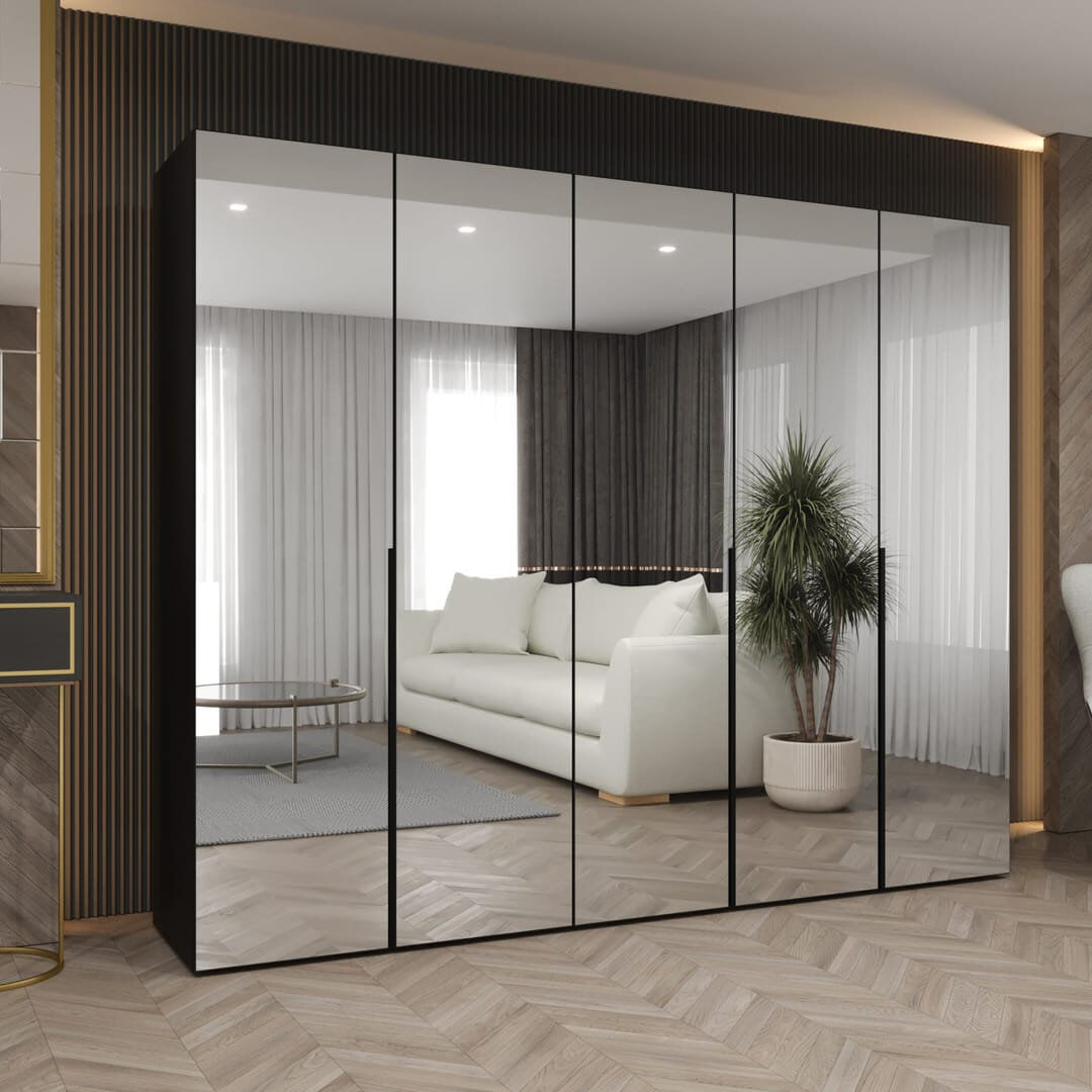 Latitude Run Bogins 4 Door Wardrobe Black 250cm W X 52cm D