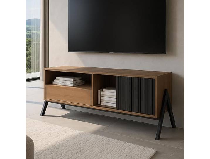 Mendler TV-Rack HWC-O40 MDF Metall Melamin 49x120x40cm - Natur