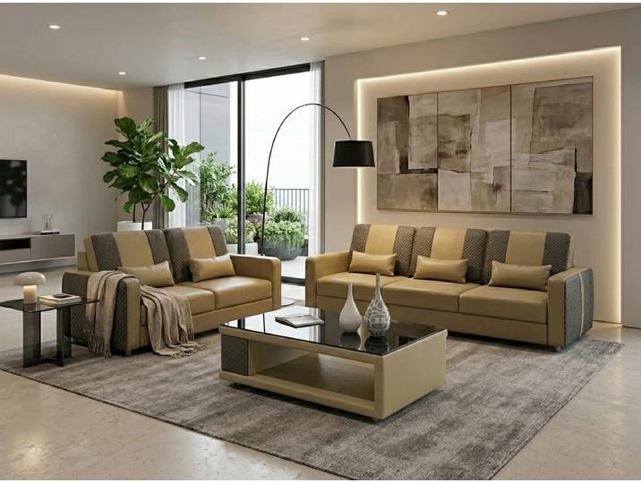 Xlmoebel Polstergarnitur Leder Sofa Set 3+2 Modern Beige Grau Couch Design Polstergarnitur *, (Polstergarnitur, 2-tlg., 2-tlg)