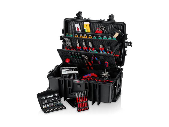 Werkzeugkoffer KNIPEX Robust45 Move Mechanik, 90-teilig , grau, B:60,9cm H:26,3cm T:42,8cm, Aluminium, Aufbewahrungsboxen, Werkzeugkoffer