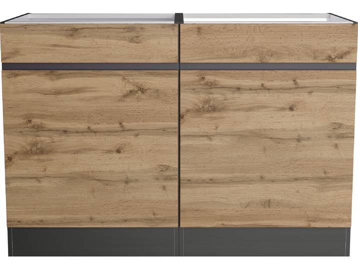 Spülenschrank KOCHSTATION KS-Riesa , braun (wotaneiche), B:120cm H:82cm T:60cm, Holzwerkstoff, Schränke, Spülenschrank, Breite 120 cm, MDF-Fronten