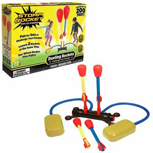 Stomp-Rocket Fluggerät 365016 Dueling, 2 Spieler, mit Doppelstartrampe & 4 Schaumstoffraketen, Länge 23 cm
