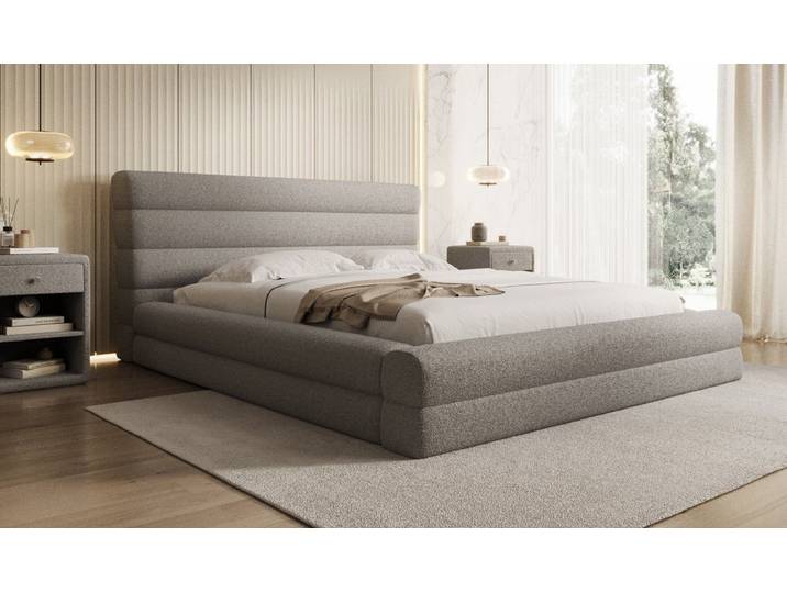 Designer Polsterbett Maren in Teddy Bouclé mit Stauraum - 140x200 - Beige - Luxusbetten24