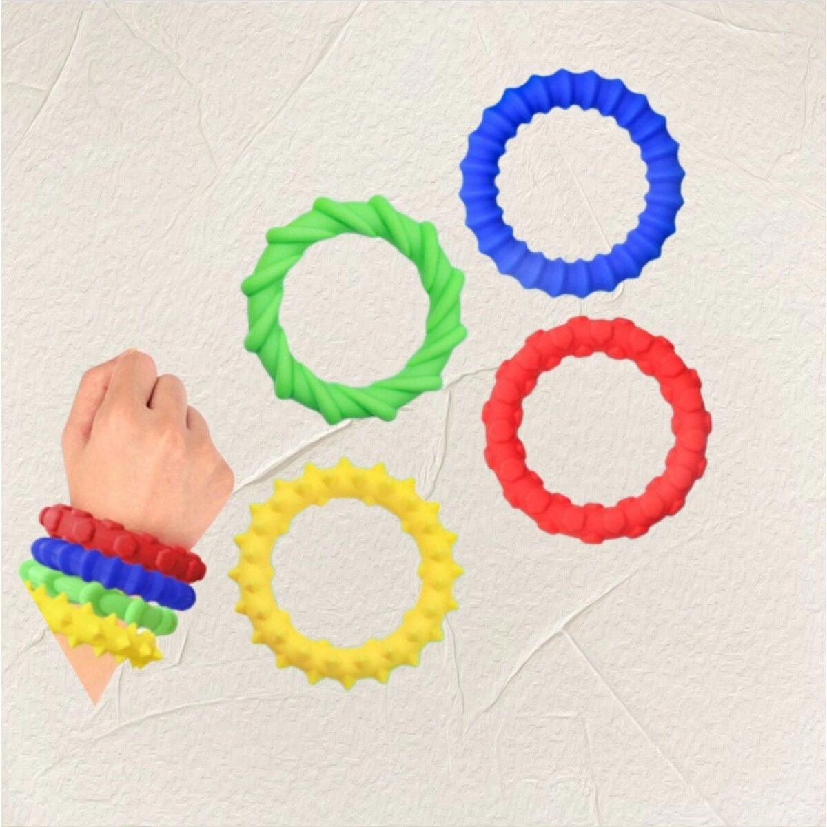 INF Sensorische Stresslinderungsringe 4er-Set – Weiche Silikon-Fidget-Ringe 9x9cm für Fokus, Angstlinderung und tragbares
