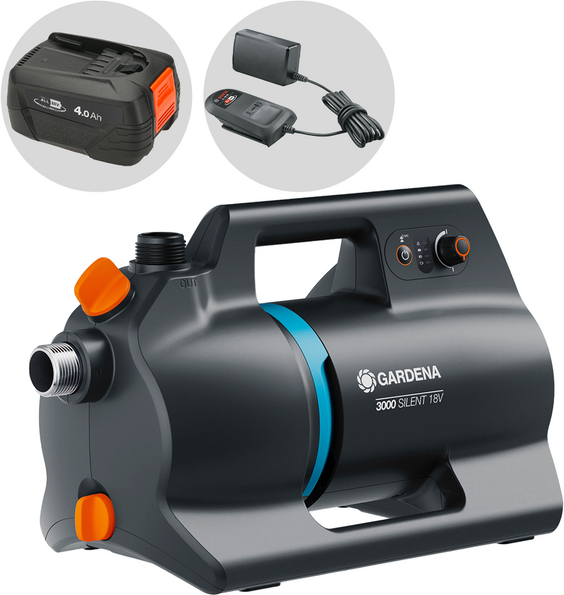 Gardena 3000 Silent 18V P4A - Pompe auto-amorçante à batterie - 18V 4Ah