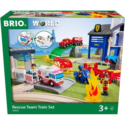 Spielzeugeisenbahn-Erweiterung BRIO "BRIO WORLD, Polizei und Feuerwehr Set Deluxe", bunt, Spielzeugeisenbahn-Erweiterungen, Kinder, Holz, Kunststoff, mit Licht und Soundfunktion
