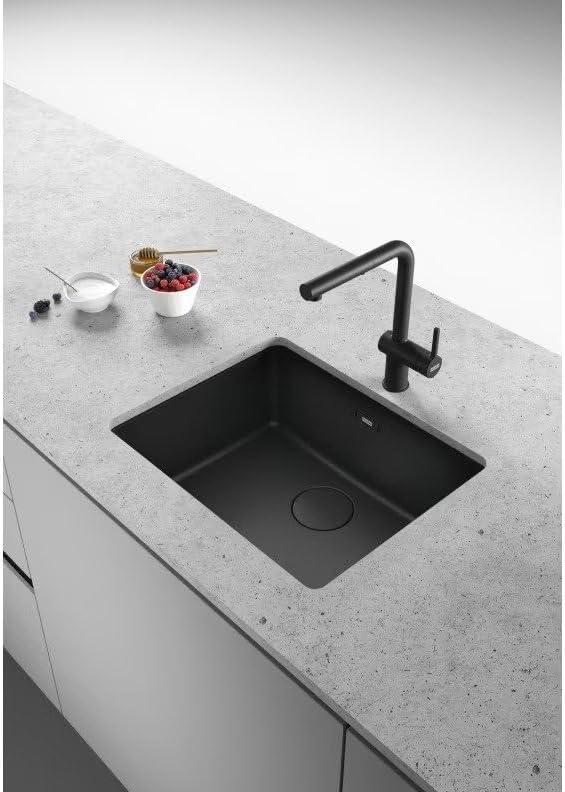 Fragranit+ Maris Spülbecken MRG 110-52, Mattschwarz mit schwarzem Abfluss