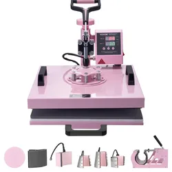 VEVOR Hitzepresse Transferpresse 38x38cm 8 in 1 Tumbler Presse T-Shirts Rosa