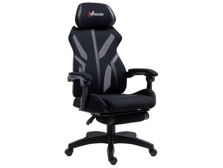 Vinsetto Chaise de jeu inclinable avec repose-pieds rétractable hauteur réglable 65X65X119-129 cm Noir