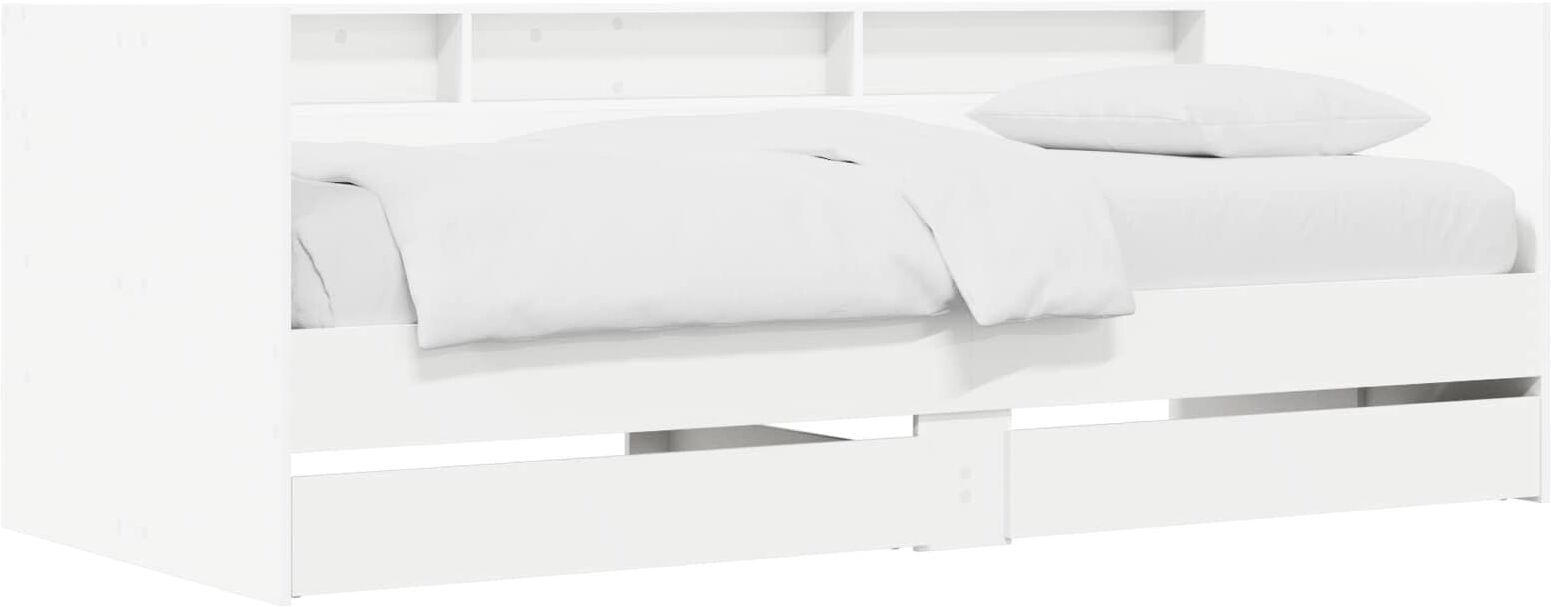 vidaXL Lit d'appoint avec tiroir avec étagère Blanc Bois d'ingénierie