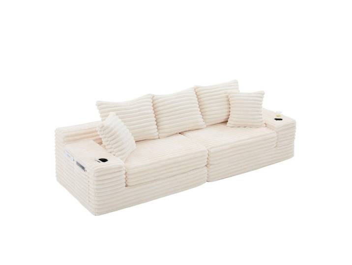 Oxeza Schlafsofa 273/98/87 cm Beige mit beidseitigen Taschen und Getränkehaltern, Mode, Rechteckig, 107.48x34.25x38.58 cm, Babymöbel & Kindermöbel, Kinderzimmer & Jugendzimmer, Schlafsofas