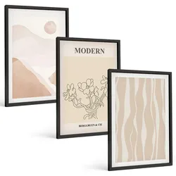 BILDER SET 3er Set - 40x60 cm Schwarzer Rahmen - Abstrakte Formen und Farben