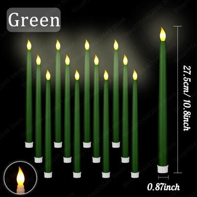 Uplifted Finds 12 To 108 Pcs Wedding Taper Candles LED Flameless Electric Flickering Dinner Light Set For Halloween Decor green 12pcs