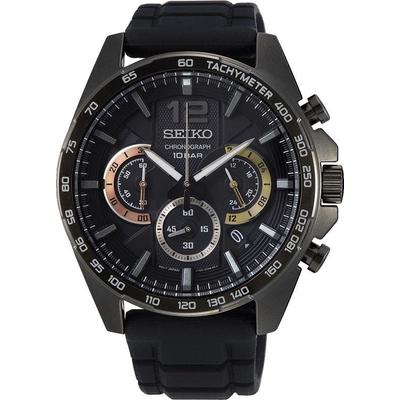 Chronograph SEIKO, schwarz (schwarz, schwarz), Armbanduhren, Herren, schwarz, Chronograph, Armbanduhr, Quarzuhr, Herrenuhr, Datum, Stoppfunktion