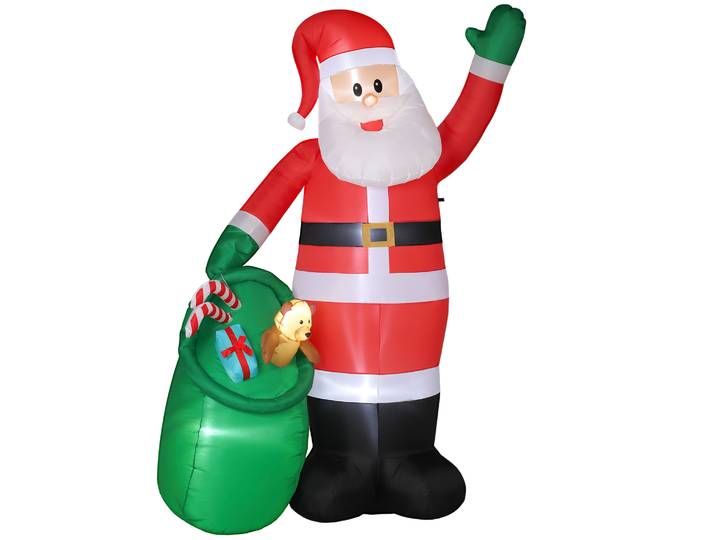 Outsunny Opblaasbare kerstman 275 cm met zak en beer, kerstdecoratie met ingebouwde ledverlichting