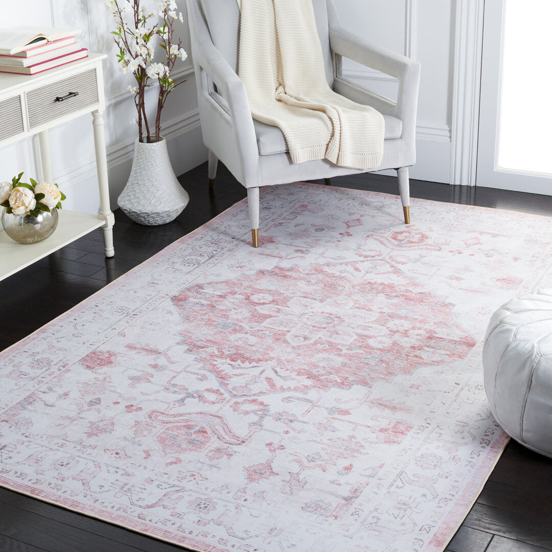 Astoria Grand Tucson Vintage Look Machine Washable Non-Slip Area Rug Beige;Red Rectangle 183 x 274 cm