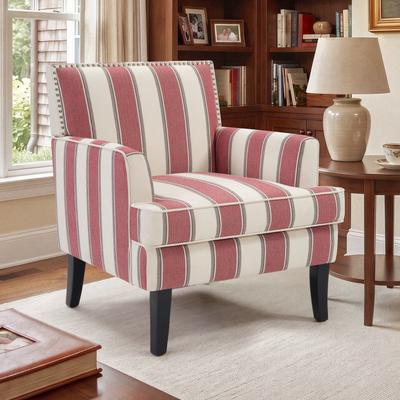 EBELLO Stripe Upholstered Accent Chair with Nailhead Trim Thick Padded Seat & Sturdy Wood Legs Single Armchair for Living Room Bedroom