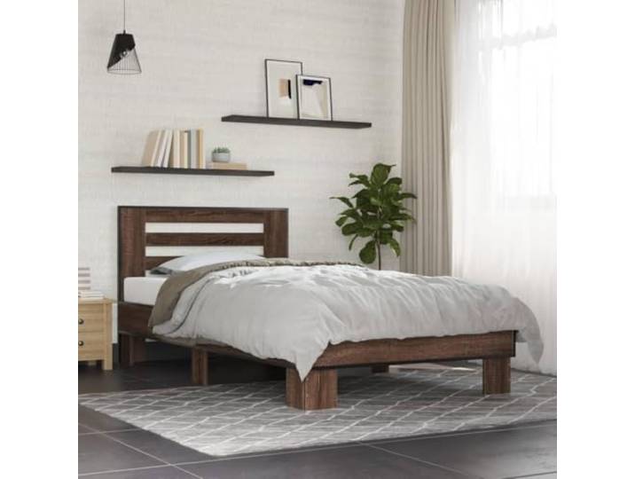RJPLMFV Bettgestell, 90 x 190 cm, Holz, Braun Mit Kopfteil, inklusive Latten, Sperrholz, strapazierfähig, langlebig