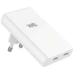 WE Chargeur secteur GaN 2 ports USB-C - 65W max - format L slim - Blanc (65 W, 2 Ports), USB Ladegerät, Weiss