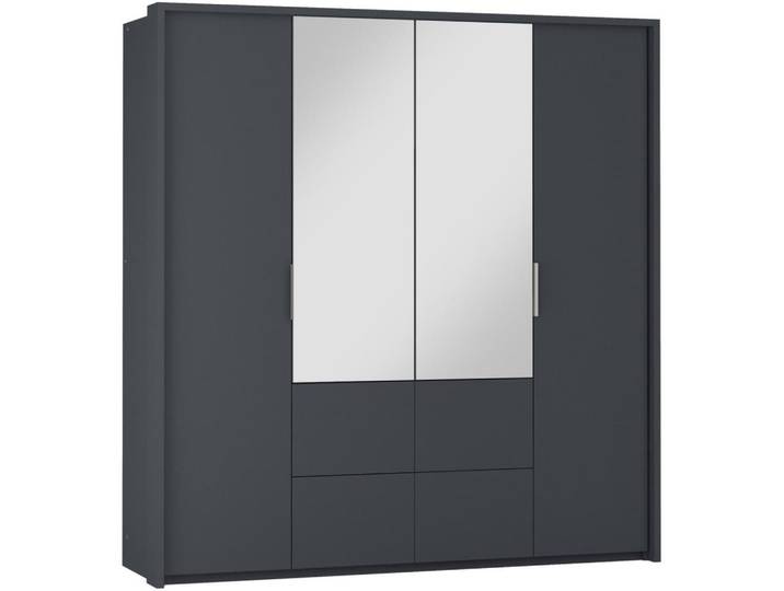 Beautysofa Drehtürenschrank Vivaro mit 2 Türen und 4 Schubladen, 208 cm, Graphit, Graphitfarben, 208x215x65 cm, Schlafzimmer, Kleiderschränke, Drehtürenschränke