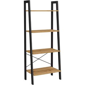 Vasagle Bücherregal LLS044B05, schwarz / honig-braun, aus Metall / Holz, 4 Ebenen, 56 x 137,5 x 34cm