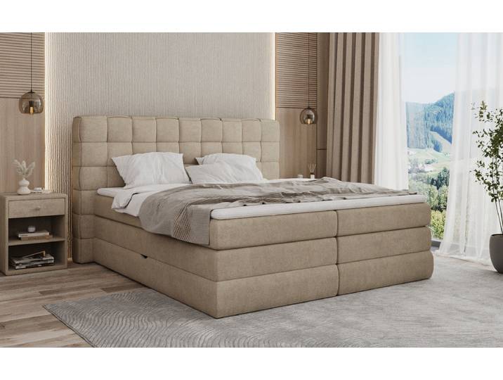 Boxspringbett Trama mit Stauraum in Stoff - 160x200 - Beige - H4 (100kg+) - Luxusbetten24