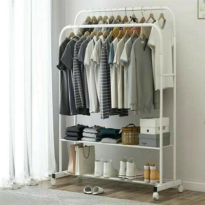 FATIVO Metal Double Rail Clothes Stand on Wheels