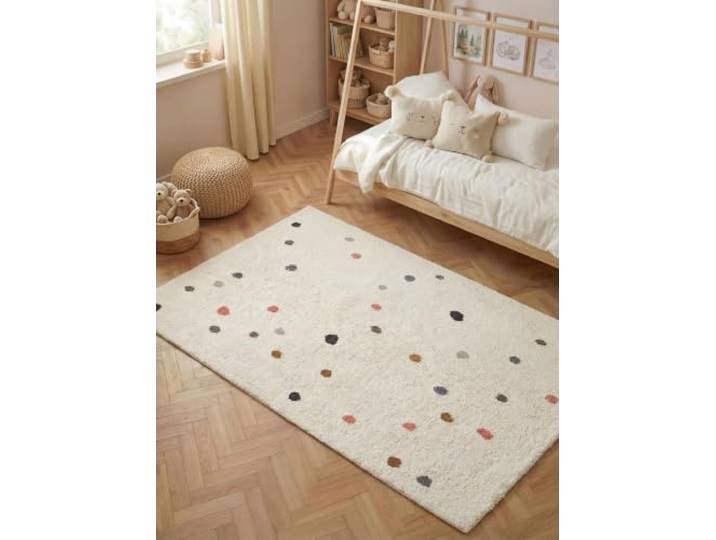 Hanse Home Kinderteppich Pippo - Pflegeleichter Teppich Junge Mädchen, rutschfest & Waschbarer Formteppich Punkte, Kinderzimmer Weicher Spielteppich, Spielunterlage - Creme Multifarben, 140x200cm