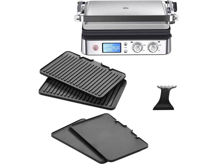 Kontaktgrill BRAUN MultiGrill 9 CG 9043 - 3 Kochpositionen, bis 250C, 16 Burger Patties , schwarz (premium schwarz, edelstahl), B:36,5cm H:19cm T:46cm, Kontaktgrill_Standgrill_Tischgrill_Teppanyakigrill, Kontaktgrill, Spülmaschinenfeste Platten + individuell temperierbar
