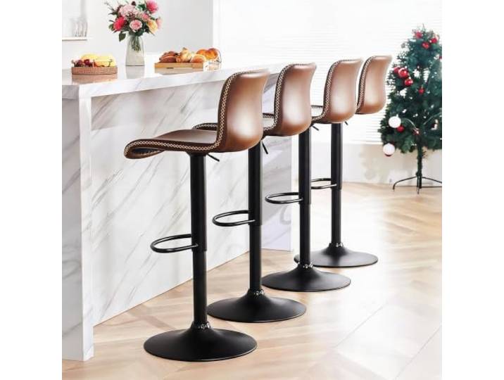 Barhocker 4er Set Höhenverstellbar, 360° Drehbar Barstühle Mit Rückenlehne & Fußstütze, Moderner Tresenhocker Gepolstert aus Kunstleder, Küchenstuhl für Kücheninsel, Theke & Bar