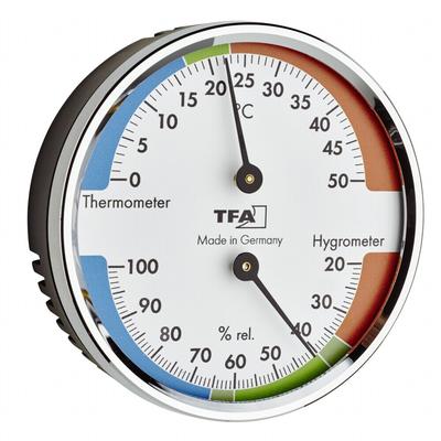 Analoges Thermo-Hygrometer mit Metallring, silber/weiß