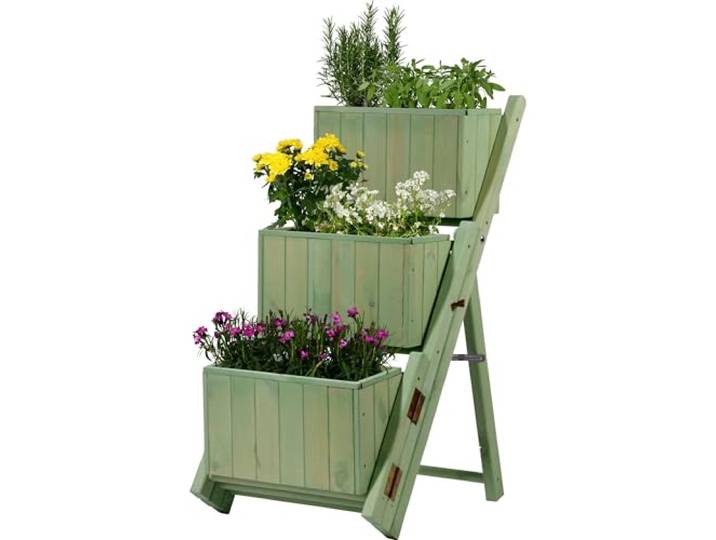 dobar® Ausklappbare Pflanztreppe Dreistufig - Blumentreppe mit 3 separaten Pflanzkästen - Blumenkästen inkl. Pflanzfolie - Pflanzkübel Holz - 41 x 55 x 85 cm - mintgrün