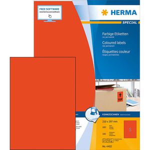 Herma Universaletiketten 4402 Special, rot, 210 x 297mm, 100 Blatt, 100 Stück
