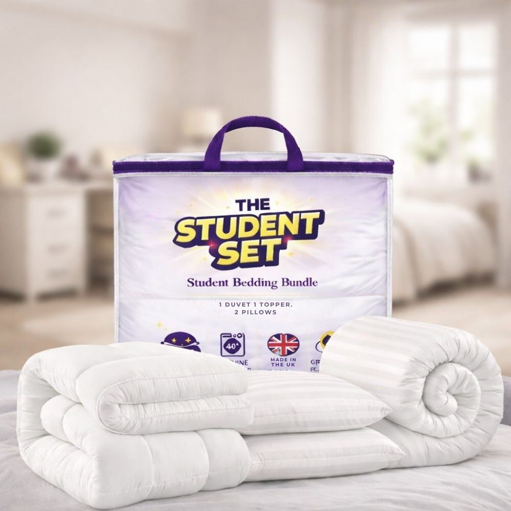 MHG Living Duvet 10.5 Tog All Season Student Bedding Bundle - Available Breathable Duvet, Mattress Topper & Pillows White Double